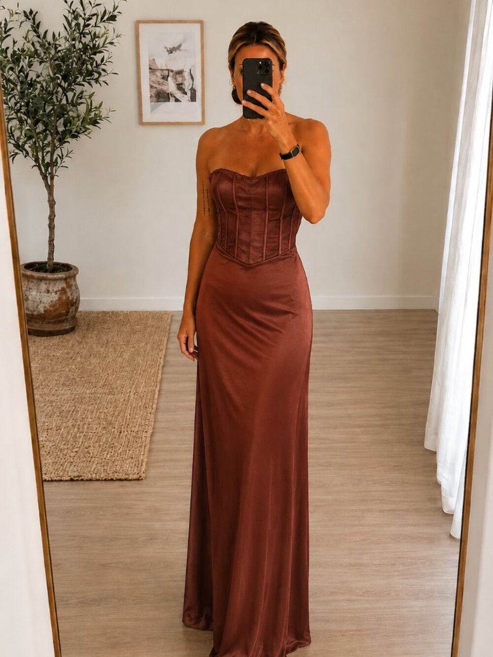 Lulu’s strapless cor set satin maxi dress | Size Medium